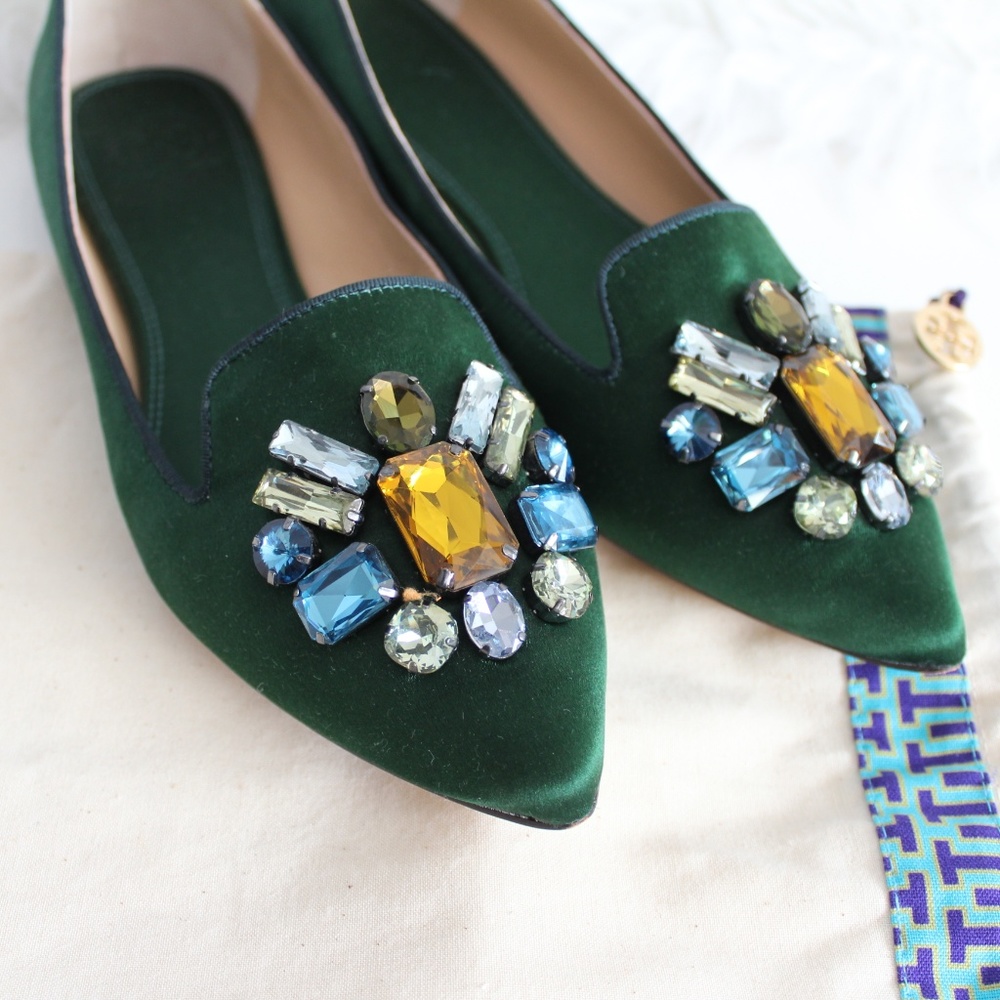 Tory Burch Mayada Emerald Satin Smoking Flats 10M - Picture 3 of 8